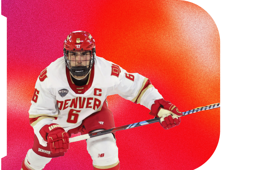 hockey player overlaid on red background
